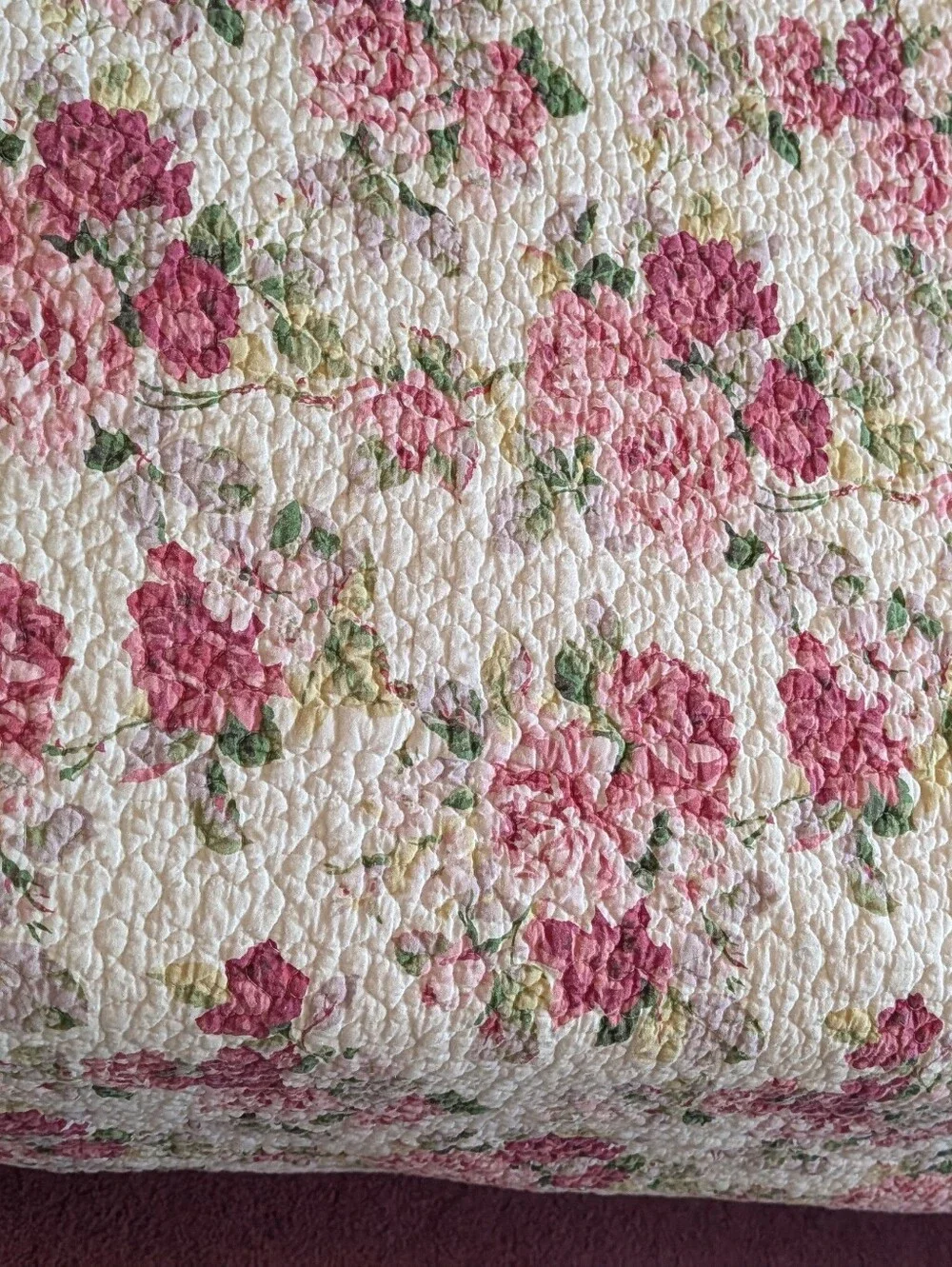 Laura Ashley Pink Rose Floral Cotton Quilt Bedspread Set 3 Pcs Shams KING Lidia